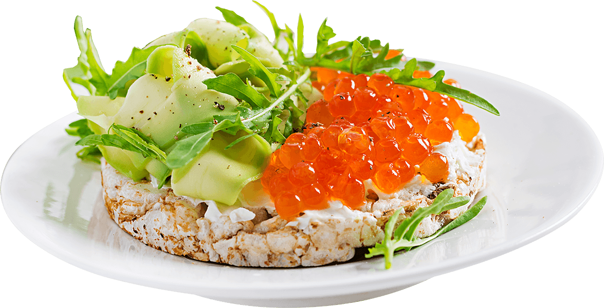 crispbread-sandwiches-with-red-caviar-avocado-and-ZJPYHAP