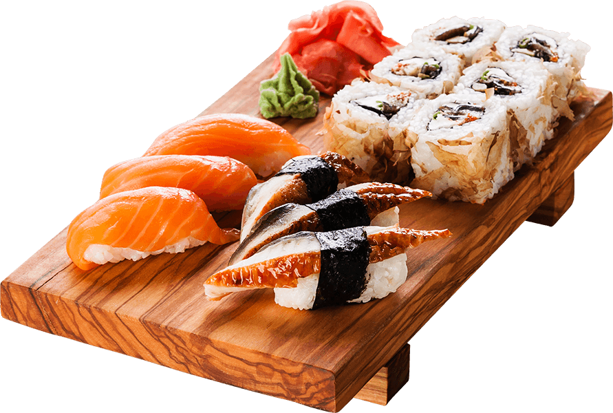 sushi-set-with-sashimi-and-sushi-rolls-on-olive-wo-M5KRGXY-2
